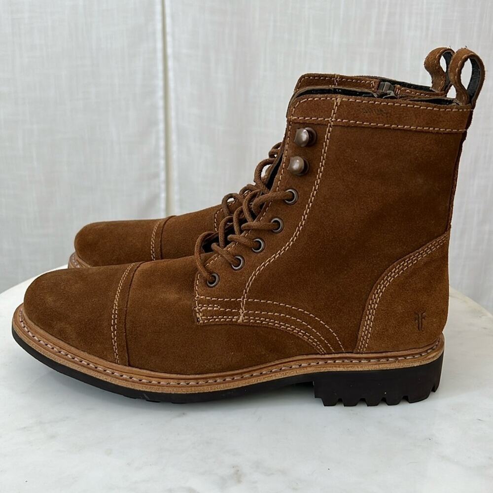 Frye NEW Russell Tan Leather Lace Up Zip Boots Men’s Size 9 - Picture 6 of 11